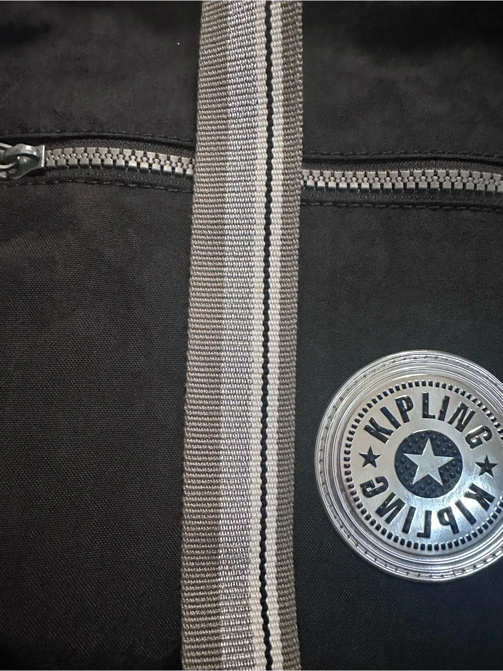 NWOT- Kipling Black Annabelle Crossbody Messenger with Gray Striped Strap